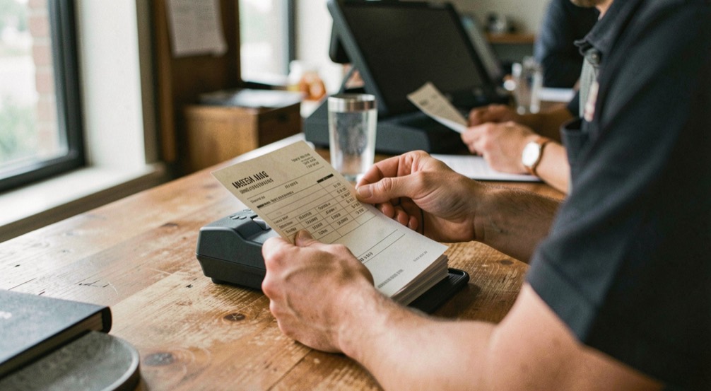 Detailed working view of cassa receipt within counter service